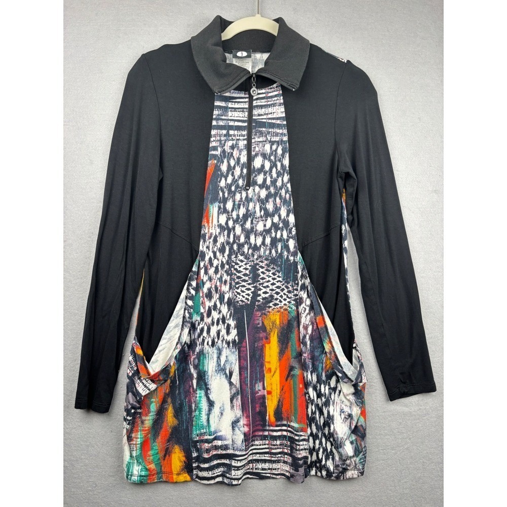 J‎ by Les Modes Tunic Womens M Abstract Print Quarter Zip Pockets Made Canada